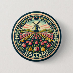 Rond 5 Cm Badge d'art de voyage Holland Pays-Bas