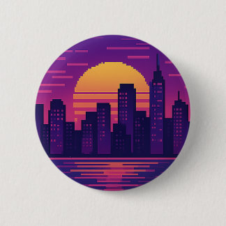 Rond 5 Cm badge de ville de néon 8 bits