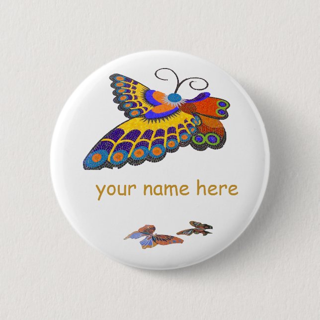 Rond 5 Cm Badge nominatif de papillon (Devant)