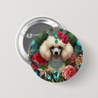 Rond 5 Cm Badge White Poodle Art