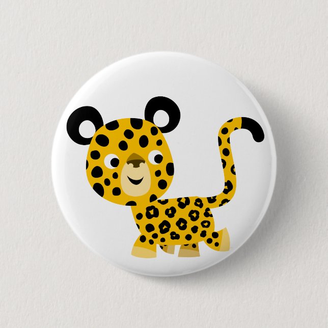 Rond 5 Cm Bouton doux caricature léopard souriant Badge (Devant)
