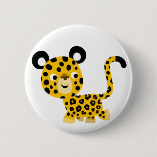 Rond 5 Cm Bouton doux caricature léopard souriant Badge
