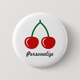 Rond 5 Cm Bouton épingle cerise rouge   badge personnalisé