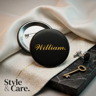 Rond 5 Cm Bouton personnalisé avec nom de style Badge noir