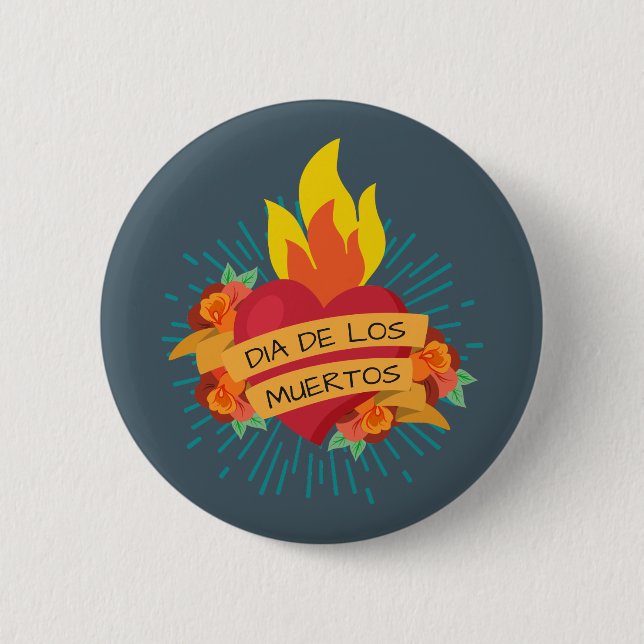 Rond 5 Cm Coeur flamboyant Dia de los Muertos | Badge (Devant)