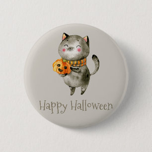 Rond 5 Cm Cute Halloween Chat avec Citrouille Badge