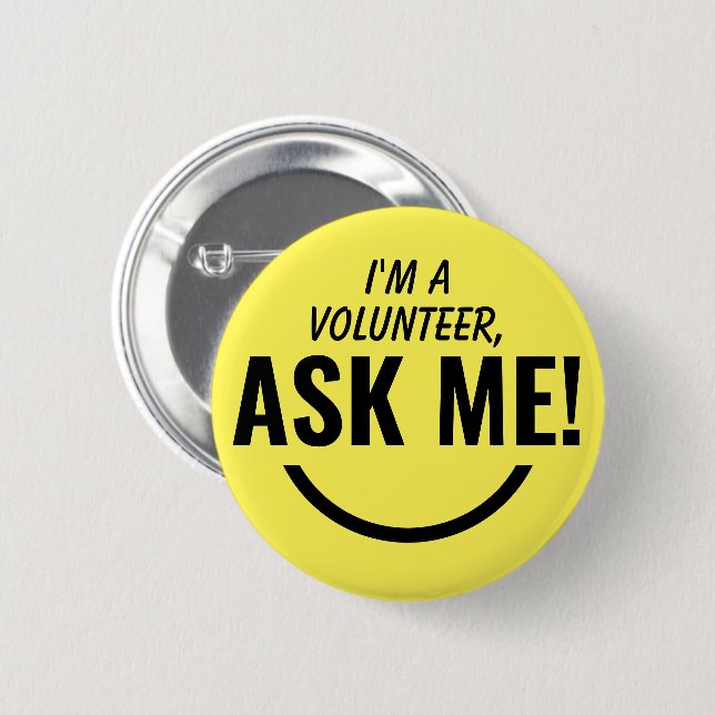 Rond 5 Cm Demandez-moi Jaune Badge Volontaire Pinback (Devant & derrière)