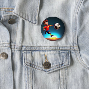 Rond 5 Cm Joueur de football animé avec ballon, Badge