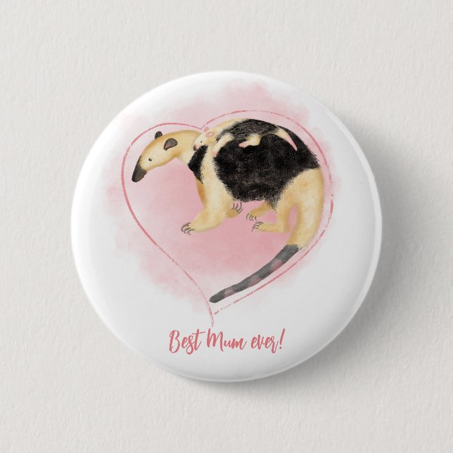 Rond 5 Cm Mère & bébé tamandua Meilleur badge de maman (Devant)