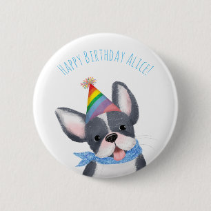 Rond 5 Cm Mignonne badge d'anniversaire de chiot taureau fra
