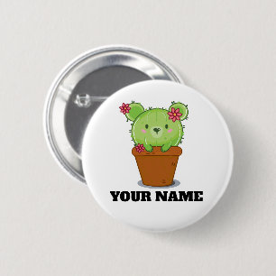 Rond 5 Cm Ours de Cactus Mignon dans un Pot de Fleur Badge B