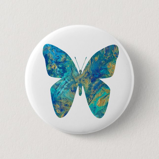 Rond 5 Cm Papillon bleu et or - Badge (Devant)