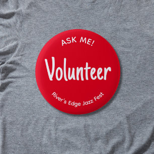 Rond 5 Cm Red Ask Me Volunteer Badge