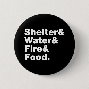 Rond 5 Cm Survie (Abri & Eau & Feu & Nourriture). Badge