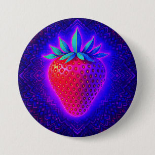 Rond 7,6 Cm badge de look éclatant Strawberry néon
