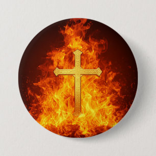 Rond 7,6 Cm Croix enflammée Christ Feu Badge Large