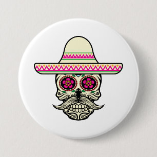 Rond 7,6 Cm Simple Dia de Muertos Crâne avec Casquette Badge