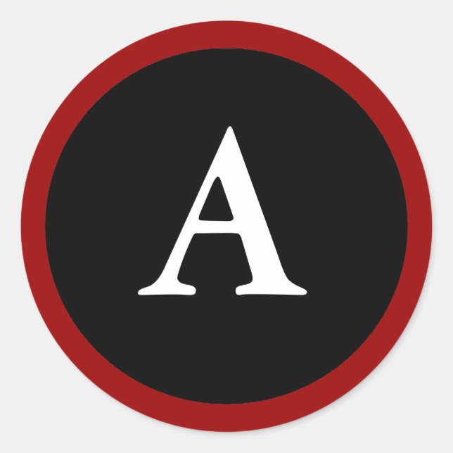 Rond A : Lettre initiale A Sticker Rouge, Blanc & Noir (Devant)