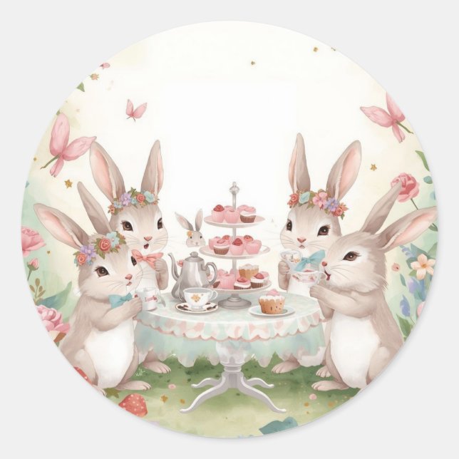 Rond Adorable Bunny Tea Party Favor & Envelope Sticker (Devant)