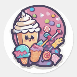 Rond Adorable Kawaii Candy Cupcake Sticker   Sweet 