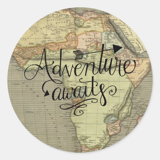 Rond Adventure Await Old World Map Sticker (Devant)