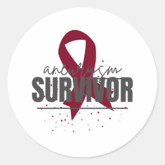 Rond Aneurysm Survivor Sticker with Burgundy Ribbon