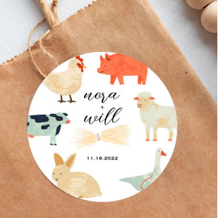 Rond Animaux Barnyard - Sticker Baby shower Faveur