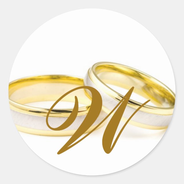 Rond Anneaux Mariage or avec Sticker Favor Monogram (Devant)