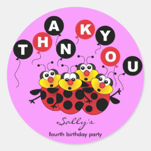 Rond Anniversaire de enfant merci sticker : Lady bugs