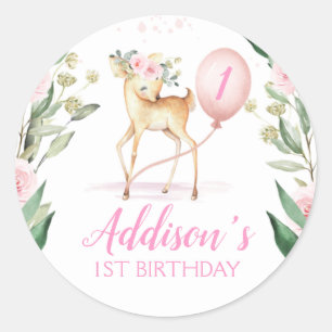 Rond Anniversaire rose floral cerf Favoriser Sticker