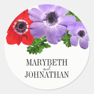Rond Aquarelle Anémonique Floral Wedding Favor Sticker