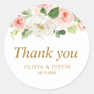 Rond Aquarelle bleu rose mariage merci sticker