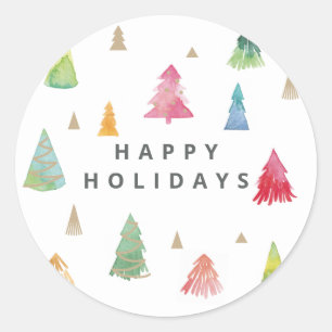 Rond Aquarelle Colorful Sticker Arbres de Noël