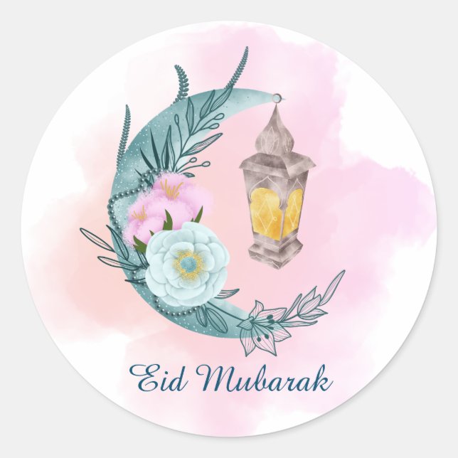 Rond Aquarelle Croissant Aïd Moubarak Sticker blanc (Devant)