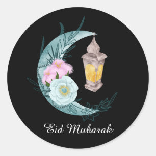 Rond Aquarelle Croissant Aïd Moubarak Sticker noir