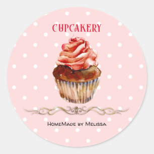 Rond Aquarelle Cupcake Boulangerie Sticker produit