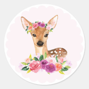Rond Aquarelle Fawn avec Sticker à couronne florale