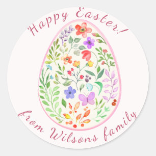 Rond Aquarelle Floral Oeuf de Pâques Sticker personnali