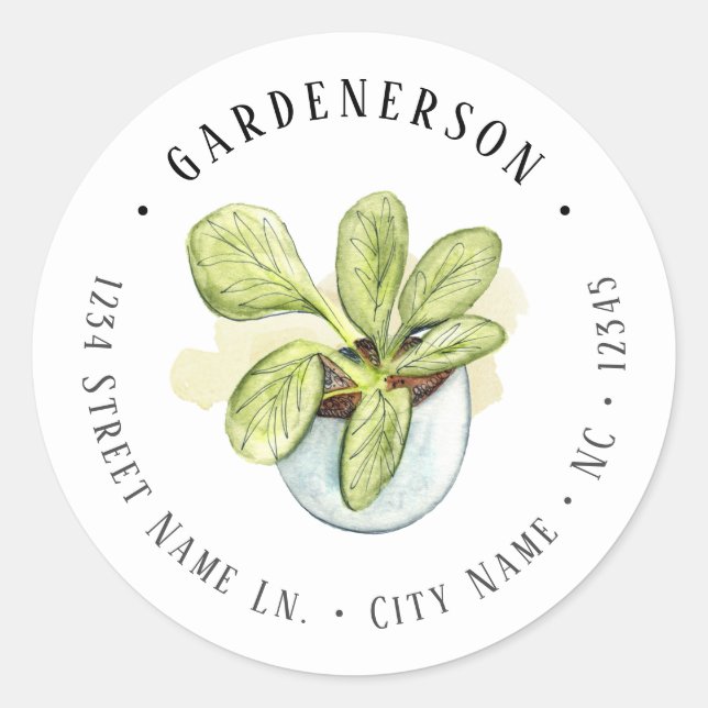 Rond Aquarelle Houseplant Classic Round Sticker (Devant)