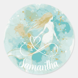 Rond Aquarelle Mermaid Aqua et Sticker Or