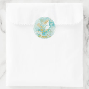 Rond Aquarelle Mermaid Aqua et Sticker Or