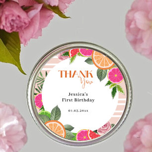 Rond Aquarelle Tropical Citrus Merci Favor Sticker