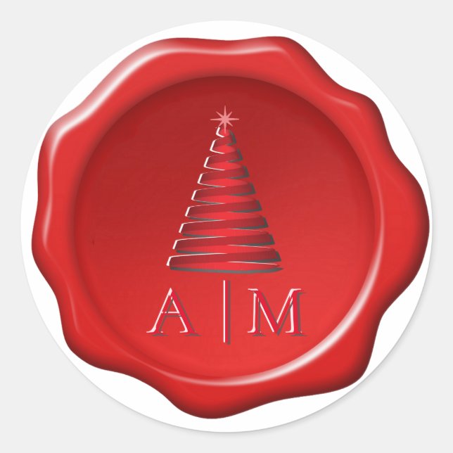 Rond Arbre de Noël & Initiales sur Sticker à cire rouge (Devant)