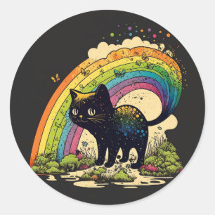 Rond Arc-en-ciel noir chat sticker lgbtq