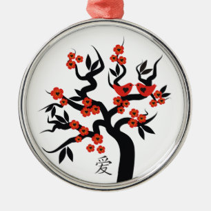 Rond Argenté Arbre Sakura Symbole d'amour chinois ornement pers