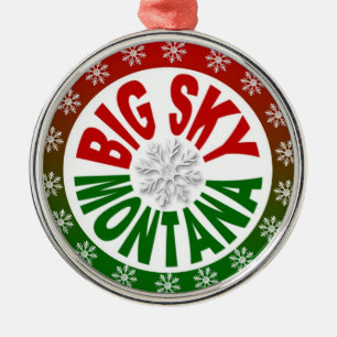 Rond Argenté Grand Sky Montana rouge vert flocon ornement
