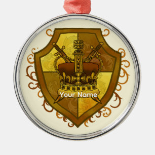 Rond Argenté Ornement de blason de famille Couronne Épée Boucli