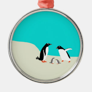 Rond Argenté Ornement de famille de Penguine