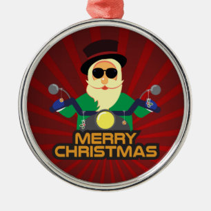 Rond Argenté Ornement père Noël Biker