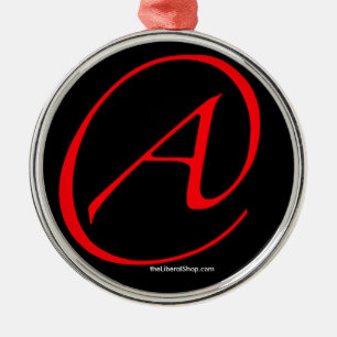 Rond Argenté Ornement rouge sur fond noir encadré athée A